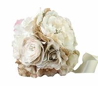 Lillian Rose Burlap and Flower Bouquet, 7.5-Inch