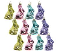 Lillian Vernon Easter Bunny Glass Mini Ornaments - Set of 12 Pastel Rabbits, 2.75" Tall, Hanging Spring Holiday Party Home Décor