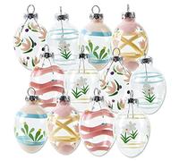 Lillian Vernon Hand Painted Pastel Glass Easter Egg Ornaments - Holiday Home Decor, Spring Themed Tree Decorations, Outdoor & Indoor Use, 1 Inches x 2 Inches, 6 Designs, Set of 12