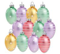Lillian Vernon Pastel Frost Glass Easter Egg Ornaments - Set of 12, Holiday Home Decor, Spring Mini Tree Decorations, Outdoor & Indoor Use, 1.5 Inches x 2 Inches, 6 Colors