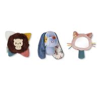 Lilliputiens, Jules Set of 3 Newborn Sensory Rattles, from Birth | 3 Characters Stimulate Baby's Sight, Touch and Hearing, Sized for Little Hands and Presented in a Newborn Gift Box