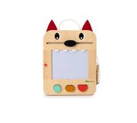 LILLIPUTIENS, Louis Magnetic Board, with 6 Activity Cards | 3 Shape Stamps, 6 Cards with 12 activities, Wooden Stylus and Nose Eraser, Designed for little hands