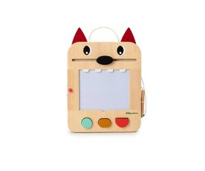 LILLIPUTIENS, Louis Magnetic Board, with 6 Activity Cards | 3 Shape Stamps, 6 Cards with 12 activities, Wooden Stylus and Nose Eraser, Designed for little hands