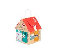 LILLIPUTIENS, Multi-Fastener Wooden Learning House, From 3 Years | Portable House with Cord, 6 Different Fastening Systems, Lock and Key, Wood with Water-Based Paint