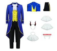 LILLIWEEN Beast Costume for Men 7 Pieces Halloween Prince Charming Cosplay Dan Stevens Tailcoat Victorian Costumes, Blue, XL