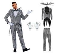 LILLIWEEN Mens Jack Costume Outfit Halloween Christmas Suit Stripe Uniform, Jacket+pants+bowtie, Medium