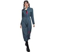 LILLIWEEN Womens Myers Costume, Halloween Killer Cosplay Long Sleeve Zip-Front Coverall Jumpsuit, Dark Blue, Medium