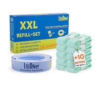 LillOne XXL-SET 10 Refills Over 10 Meters + 1 Reusable Cassette - Compatible with Nappy Bins Angelcare Classic, Munchkin, Litter Locker II, Fashion e Design - Extra Long High Density