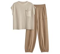 LILLUSORY 2 Piece Knit Sets For Women Trendy Sweatsuit Sets, Light Khaki, S