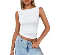 LILLUSORY Going Out Tank Tops for Women UK Summer Boat Neck Y2k Vest Slim Fit Basic Sleeveless Tops Sexy Capsule Wardrobe Clothing 2026 White L
