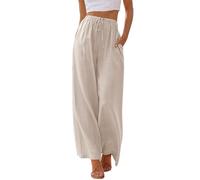 LILLUSORY Linen Trousers for Women UK Wide Leg Pants with Pockets Summer Ladies Fashion Elasticated Waist Drawstring Palazzo Dressly Capsule Wardrobe Clothing Apricot S