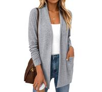 LILLUSORY Long Cardigans for Women UK Lightweight Sweaters Whit Pockets Waterfall Cardigan Autumn Clothes Fall Outfits Capsule Wardrobe Clothing Grey S