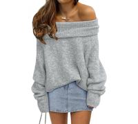 LILLUSORY Off The Shoulder Sweater Tops Oversized Stay Put Neckline Perfect for Going Out Date Nights Casual Evenings, Heather Grey, XS
