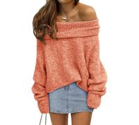 LILLUSORY Off The Shoulder Sweater Tops Oversized Stay Put Neckline Perfect for Going Out Date Nights Casual Evenings, Orange, XS