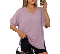 LILLUSORY Oversized T Shirts for Women UK Plus Size Gym Tops V Neck Short Sleeve Tshirts Capsule Wardrobe Clothing Dark Pink XL
