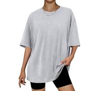 LILLUSORY Oversized T Shirts for Women UK Plus Size Short Sleeve Tshirts Summer Capsule Wardrobe Fashion Tunic Basic Ladies Tops Gym Crew Neck Yoga Clothing Loose Fit Going Out Clothes Grey 2XL