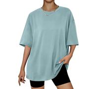 LILLUSORY Oversized T Shirts for Women UK Spring Short Sleeve Tshirts Summer Ladies Maternity Tops Capsule Wardrobe Fashion Tunic Basic Gym Crew Neck Yoga Clothing Loose Fit Clothes GreyGreen S