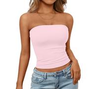 LILLUSORY Strapless Bandeau Tops for Women UK Backless Crop Boob Tube Vest Tank Sleeveless Going Out Summer Ladies Mature Y2k Cute Clothes Clubbing Party Sexy Capsule Wardrobe Clothing Pink M