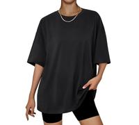 LILLUSORY Summer Plus Size Ladies Tops Oversized T Shirts for Women UK Short Sleeve Tshirts Capsule Wardrobe Fashion Tunic Basic Gym Crew Neck Yoga Clothing Loose Fit Going Out Clothes Black 2XL