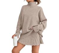LILLUSORY Women's 2 Piece Lounge Sets Turtleneck Sweater and Mini Skirt Cozy Fall Winter Outfits Loose Fit 2025 Clothes, Apricot, L