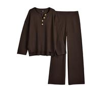 LILLUSORY Women's 2 Piece Trendy Outfits Oversized Slouchy Matching Sets Cozy Knit Sweatsuit Sets, Dark Coffee, S