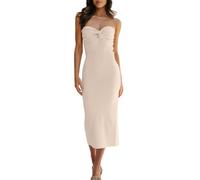 LILLUSORY Women's 2023 Spring Sexy Y2K Midi Knitted Dresses Party Cocktail Bodycon Date Night Semi Formal Dress, Apricot, S