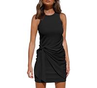 LILLUSORY Women's Casual Sleeveless Bodycon Beach Tank Ruched Mini Dresses, Black, M