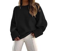 LILLUSORY Women's Crewneck Long Sleeve Oversized Fuzzy Knit Chunky Warm Pullover Sweater Top, Black, S