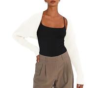 LILLUSORY Womens Cropped Cardigans Bolero Shrug Fall Sweater Cute Tops Fashion Trendy Long Sleeve Outfit Y2K Clothes, White, Medium