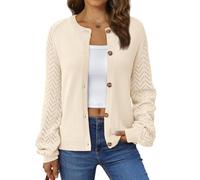 LILLUSORY Womens Hollowed-Out Crochet Cardigan Sweaters Soft Knit Lightweight Slightly Cropped Sweater, Cream, Large