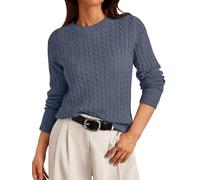 LILLUSORY Womens Lightweight Cable Knit Soft Pullover Sweater Tops, Dusty Blue, L