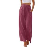 LILLUSORY Women's Linen Summer Palazzo Pants Flowy Wide Leg Beach Pants with Pockets, Berry, M