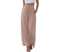 LILLUSORY Women's Linen Summer Palazzo Pants Flowy Wide Leg Beach Pants with Pockets, Dusty Pink, Large