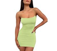 LILLUSORY Women's Mini Dress Sexy Bodycon Going Out Dress 2025 Summer Short Backless Spaghetti Strap Party Club Dresses, Bright Green, M