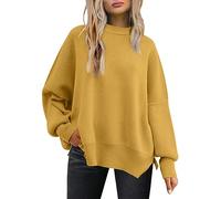 LILLUSORY Women's Oversized Batwing Sweaters 2025 Fall Outfits Trendy Crewneck Knit Side Slit Fashion Pullover Tops, Yellow, Large