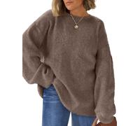 LILLUSORY Womens Oversized Tunic Sweaters Plus Size Cozy Tops Cute Chunky Crewneck Pullover Fall Fashion Long Sleeve Clothes, Nutmeg, L