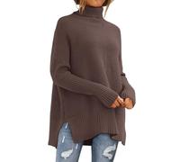 LILLUSORY Women's Oversized Turtleneck Sweaters Fall Batwing Sleeve Ribbed Tunic Sweater, Nutmeg, L
