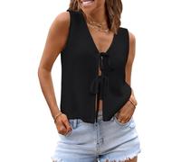 LILLUSORY Womens Summer Tops Beach Vacation Spring Outfits Cute Y2K Trendy Sweater Vest 2026 Tank Tie Front Crochet Clothes, Black, Medium