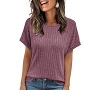 LILLUSORY Womens Tops Summer T Shirts Short Sleeve Jumpers UK Ladies Mature Clothes Basic Capsule Wardrobe Tshirts Fashion Clothing Crew Neck Boho Blouses Burgundy S Size 6-8