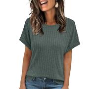LILLUSORY Womens Tops Summer T Shirts Short Sleeve Jumpers UK Ladies Mature Clothes Basic Capsule Wardrobe Tshirts Fashion Clothing Crew Neck Boho Blouses Green L Size 14-16