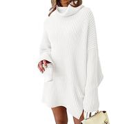 LILLUSORY Womens Turtleneck Oversized Long Sweater Dress 2025 Plus Size Tunic Pullover Knit Winter Dresses, White, XL