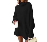 LILLUSORY Womens Turtleneck Oversized Long Sweater Dress 2025 Plus Size Tunic Pullover Knit Winter Dresses, Black, Small