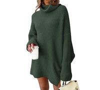 LILLUSORY Womens Turtleneck Oversized Long Sweater Dress 2025 Plus Size Tunic Pullover Knit Winter Dresses, Army Green, XL
