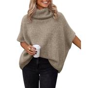 LILLUSORY Women's Turtleneck Oversized Sweaters Short Batwing Sleeves Tops Fall Winter Loose Fit Chunky Clothes, Coffeegrey, One Size