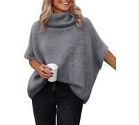 LILLUSORY Women's Turtleneck Oversized Sweaters Short Batwing Sleeves Tops Fall Winter Loose Fit Chunky Clothes, Grey, One size