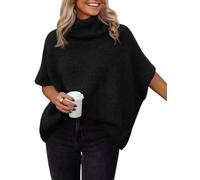 LILLUSORY Women's Turtleneck Oversized Sweaters Short Batwing Sleeves Tops Fall Winter Loose Fit Chunky Clothes, Black, One size