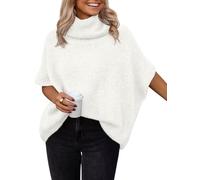 LILLUSORY Women's Turtleneck Oversized Sweaters Short Batwing Sleeves Tops Fall Winter Loose Fit Chunky Clothes, White, One size