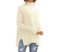 LILLUSORY Women's Turtleneck Oversized Tunic Long Batwing Sleeve Pullover Knit Sweater Tops, Apricot, XL