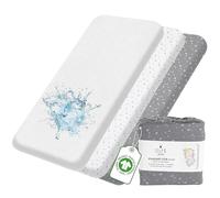Lilly B. 100% Organic Cotton Set of 2 Cot Bed Sheets 140 x 70 Fitted + 1 Waterproof Mattress Protector 100% Organic Cotton Jersey Next to Me Crib Sheets for Toddlers & Babies, Unisex Patterns