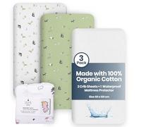 Lilly Belly- Cot Sheets | 100% Organic Cotton Pack of 3 - Cot Bed Sheets | Toddler Bed Sheets 120 x 60 cm | 2+1 Waterproof Protector pad Compatible Travel Cot | Pack of 3 for Toddler Bed